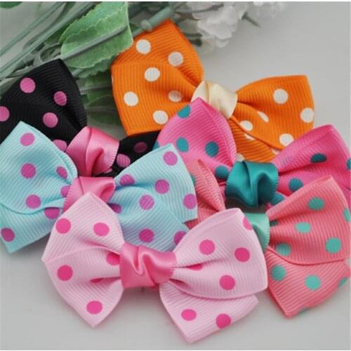 24 pcs Dot Grosgrain Ribbon Bows Flowers Appliques Wedding Supplies Crafts B99