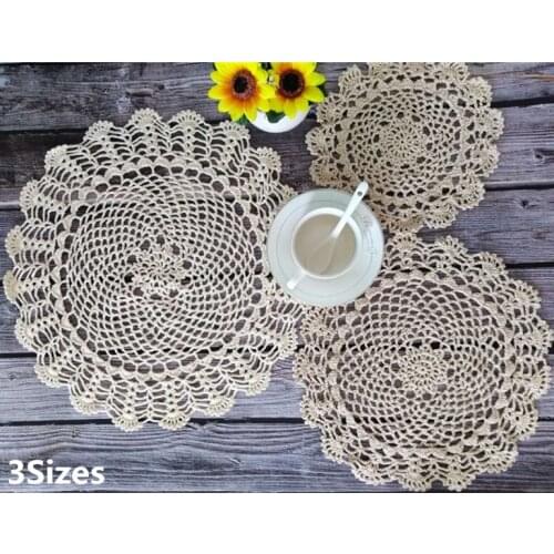 3Sizes Vintage Crochet Lace Flowers Coaster Cup Mat Dining Coffee Table Placemat Christmas Wedding Napkins Cloth Doilies Kitchen