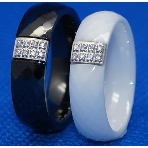 6mm width cnc setting 8pcs stone multic facet hi tech scratch proof ceramic ring 1pc