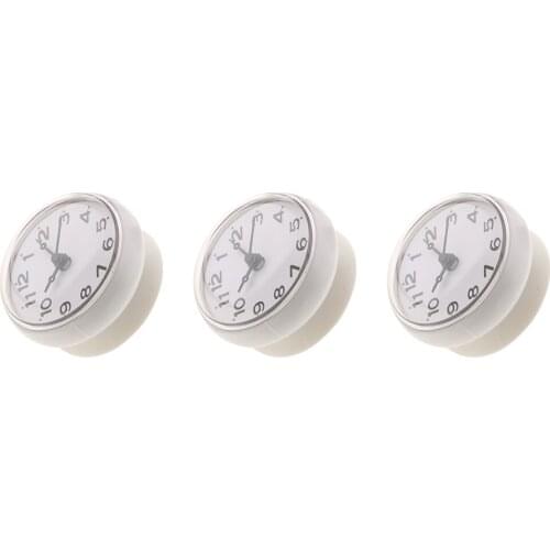 3pcs European Style Small Waterproof Round Clock for Bathroom Suction Up Mirror Window Clock, White