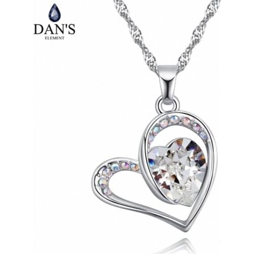 DANS Element Brand Real Austrian Crystals Fashion Heart Pendant White Gold Color Necklace For Women Valentines Gift 129772