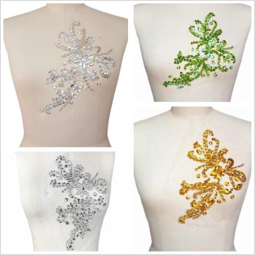 DECORATIVE 18x24cm Patches Mirror Rhinestones Appliques For Clothes Stones Beads DIY for Wedding Dress Chest Decoration Hot Fix