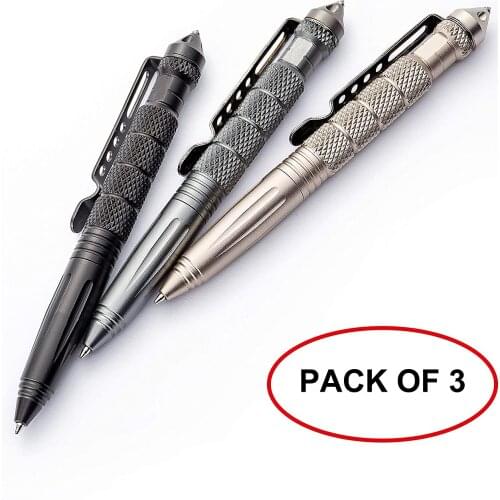 Military Tactical Pen, Professional Self Defense Pen, Emergency Glass Breaker Pen - Tungsten Steel, Writing Tool with 10 Refill