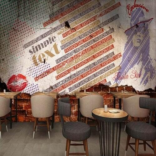 Custom mural retro brick wall beauty English wallpaper bar coffee shop mural background restaurant wallpaper