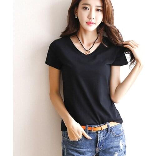 High Quality Solid Color T Shirt Women Elastic Basic T-shirts Female Casual Tops Short Sleeve T-shirt Women
