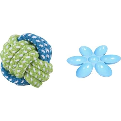 Dog Toy Dog Chews Cotton Rope Knot Ball With 6 In 1 Pet Bowls Food Feeder