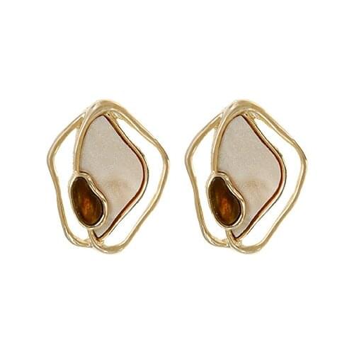 Korean Style Retro Temperament Enamel Brown Norm Core Earrings Ear Clips Simple Small Irregular Geometric Clip-on Earrings Women