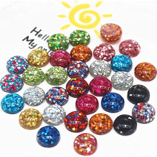 50pcs 12mm Glitter Hot Pink Resin Round Flatback Cabochon DIY Scrapbooking Phone/Decoration Button Craft