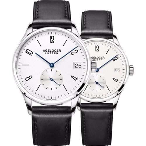 Agelocer Luxury Couple Watches for Lovers Genuine Leather Strap Quartz Casual Watches Free Shipping 1101A1-1202A1