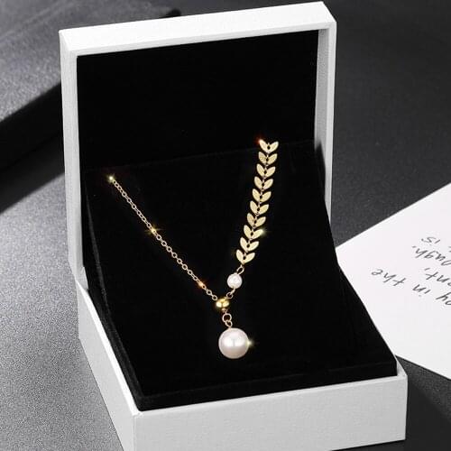 Fashion Golden Wheat Ears Clavicle Chain Necklace for Women Creative Design Jewelry Asymmetrical Pearl Pendant High Quality Gift