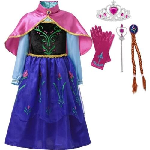 Girls Ana Elza Dress up Fancy Costume Children Snow Queen Princess Party Gown with Cloak Kids Birthday Cosplay Costume Clothing
