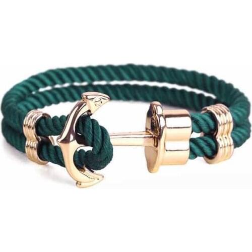 2020 new mens punk style navy blue nylon anchor bracelet and brass anchor couple gift