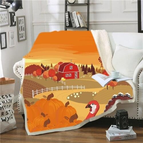Thanksgiving 3D Print Sherpa Blanket Sofa Couch Quilt Cover Travel Bedding Plush Throw Blanket Soft Comfortable Microfiber