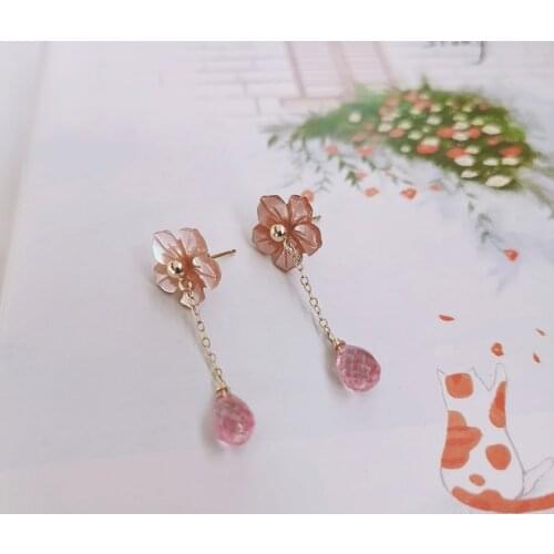 DAIMI Faceted Water Drop Pink Topaz Earrings Female Genuine Gemstones 14K Gold Filled Earrings For Women