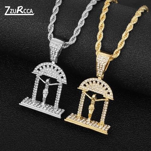 Hip Hop Men Women Jesus Pendant Necklace Gold Color Cuban Chain Crystal Necklace for Women collares de moda 2021