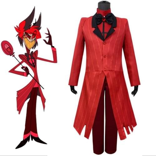 Anime Hazbin cosplay hotel alastor uniforme cosplay traje adulto homem halloween carnaval trajes de natal terno vermelho wig