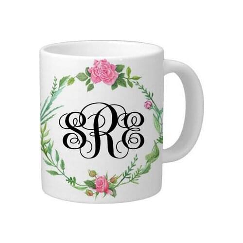 Personalized Monograms Initials Ceramics Coffee Mug Floral Custom Letters Coffee Cup,Valentines Christmas Wedding Birthday Gift