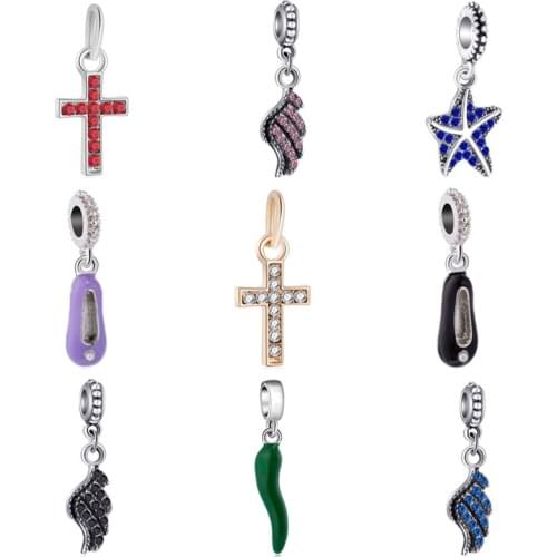 Simple Style Shoes Chili Star Wing Crystal Cross Pendants Charms Fit Pandora Bracelets Bangles DIY Jewelry Valentines Day Gifts