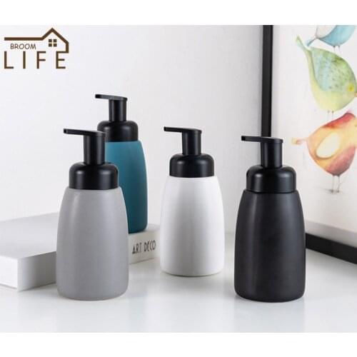 320ml Simple Ceramic Liquid Refillable Bottle Black Plastic Pump Head Bathroom Hand Sanitizer Dispenser Bathroom Accessories