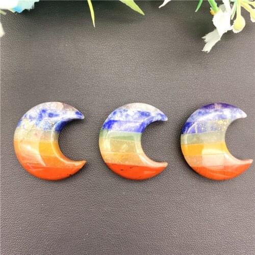 Drop shipping 1PC Natural 7 Chakra Quartz Crystals Moon Shaped Healing DIY Polished Stone Gemstone Natural Stones and crystals