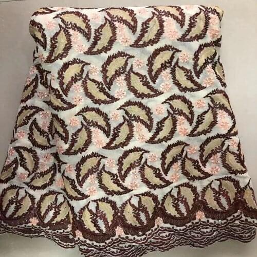 5 yard Swiss Lace Fabric 2021 Latest Heavy Beaded Embroidery African Cotton Fabrics Swiss Voile Lace Popular Dubai Style