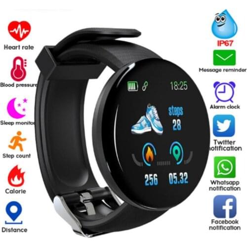 D18S Smart Watch Round Blood Pressure Heart Rate Monitor Men Fitness Tracker SmartWatch Android IOS Women Fashion Electron Clock