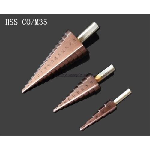 Professional 4-12/20/32mm HSS-CO/M35 Steel Large Step Cone Triangle Shank Coated Metal Drill Bit Cut Tool Set Hole Cutter