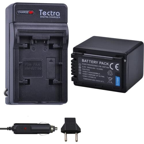 Tectra 1pcs 3900mAh VW-VBT380 VWVBT380 Battery for Panasonic HC-V180GK HC-WX970GK HC-V380GK HC-W580GK V380+AC Charger+Car Plug