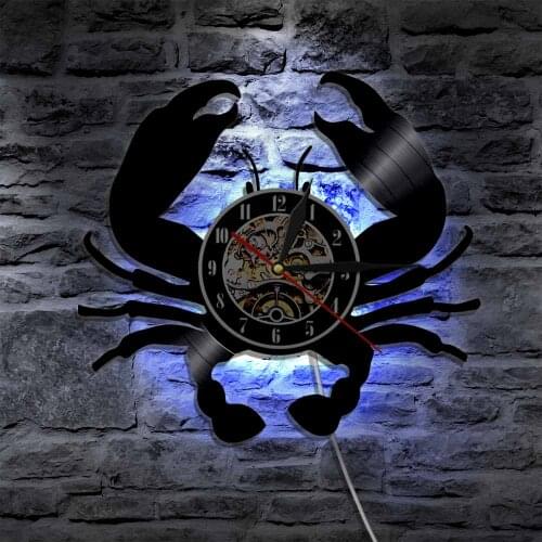 Crab Theme LED Lighting Wall Light Modern Home Decor Vinyl Record Clock With Color Changing Led Light Remote Controller