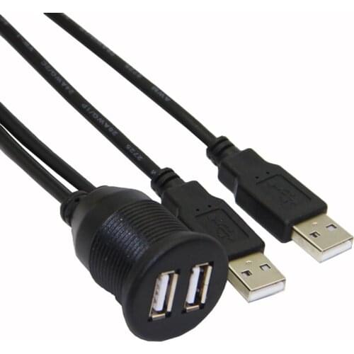 Dual USB 2.0 Male to USB 2.0 Female Extension Cable With Flush Mount Panel For Car Truck Boat Motorcycle