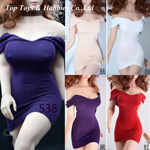 In stock Mini skirt 1/6 Female soldier strapless tight skirt stretch wrap hip skirt for 12inches S38/39 large bust body