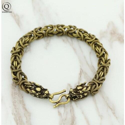 Vintage Brass Dragon Head Charm Bracelets Jewelry Retro Copper Punk Hip Hop Men Chain Bracelets Wristbands Women Fashion Bangles