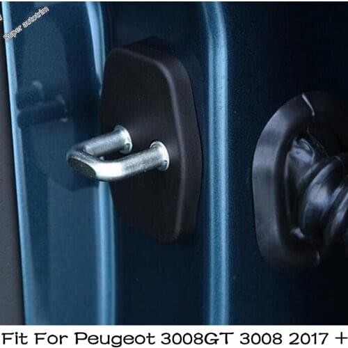 Lapetus Black Door Lock Protector Cover Buckle Decoration Frame Cover Trim For Peugeot 3008GT 3008 2017 - 2021 Plastic Accessory