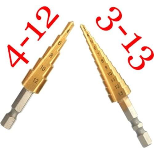 Factory wholesales 3-13 4-12 mm Titanium Coated Step Drill Bit Drilling Power Tools for Wood Hole Cutter Cone Drill