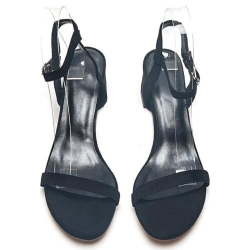 One Word with Women Sandals High Heels Sexy Suede Thick Heel Womens Shoes Fairy Style Black Word Buckle Fashion All-match