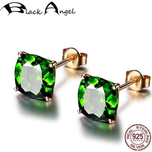 7*7 mm Silver 925 Tourmaline Stud Earrings for Women Square Emerald Gemstones Earrings CZ Jewelry Dropshipping Ornaments