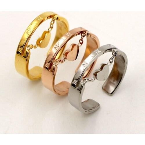 Roman numeral chain peach heart open ring women temperament personality trendy wild heart-shaped index finger rings