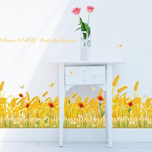 Golden Wheat Butterfly DIY Hallway Fence Skirting Line Corner Wall Sticker for Kids Rooms Home Decoration Home Decor Wallpaper