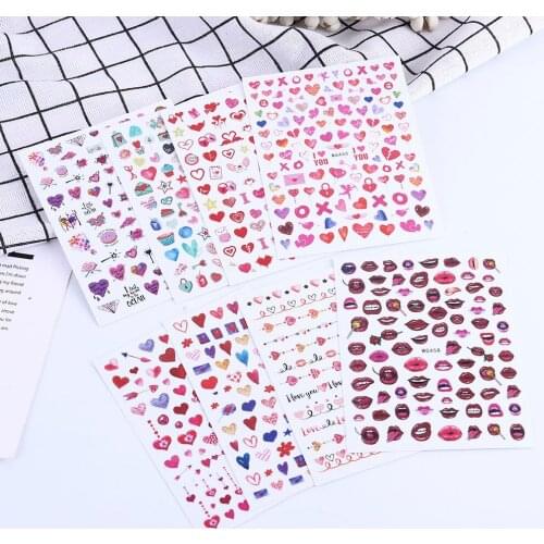 Valentines Day Love Heart Red lip Colorful Nail Art Decoration 3D Stickers Nail Design Water Transfer Decals Manicure 1Pcs