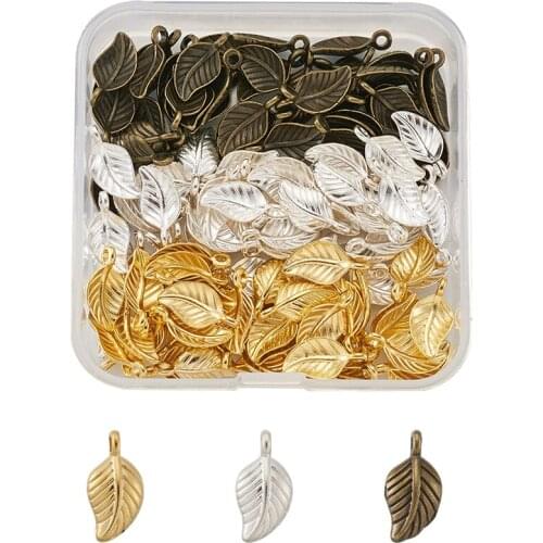 120pcs/box Mixed Color Leaf Shape Tibetan Style Alloy Pendants Charms for Jewelry Making DIY Findings 14x7x2.5mm