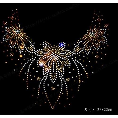 23*22cm 3 color hotfix rhinestones motif heat transfer iron on patch garment patch for women dress neckline Sweater