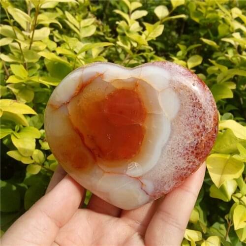 290g Natural Colorfull Red white Agate polishing CRYSTAL heart Healing LA1035