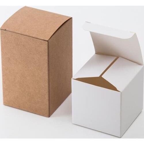 50pcs/lot Natural Kraft Paper Box Cube Tuck Top Gift Box Marriage Cosmetic Jar Packaging Box Party Supplies