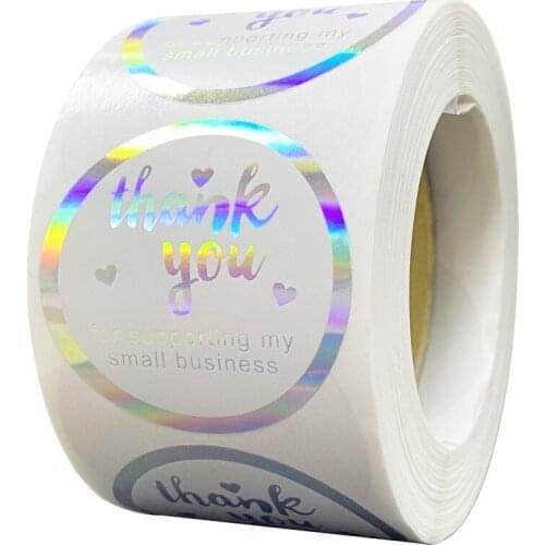 500/roll 2.5/3.8cm Roll Rainbow Laser Round Thank You Stickers Sealing Label Card Envelope Diy Decorative Sticker Gift Packaging