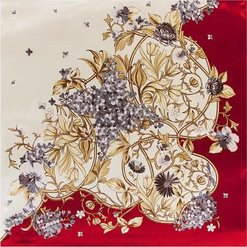 90cm Fashion Scarf For Women Floral Print Hijab Silk Shawl Brand Scarf Foulard Square Scarves Wraps For Ladies 2020 New