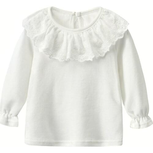 Auro Mesa Baby and Toddler Girls Long-Sleeve Ruffles White T Shirts Tops Tees T-Shirt