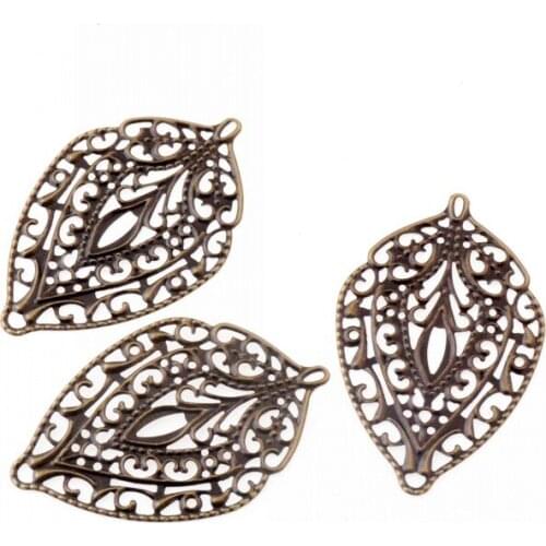 Free shipping 50Pcs Bronze Leaf Filigree Wraps Connectors Metal Crafts Gift Decoration DIY 57x36mm