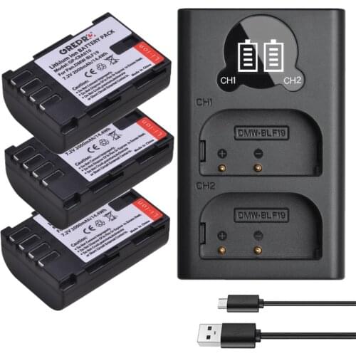 BLF19 DMW-BLF19E Battery + Type-c Dual Charger for Panasonic DMW-BLF19 GH4 GH5 Lumix DMC-GH4 DC-GH5 DMC-GH3 GH3, Lumix G9