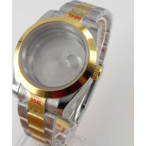 40mm Watch Case Sapphire Glass Gold Bezel Solid Case Back Fit NH35 NH36 Miyota 8215 MOVEMENT