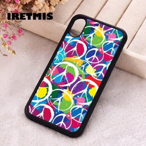 Iretmis 5 5S SE 2020 Phone Cover Case for iPhone 6 6S 7 8 Plus X Xs XR 11 12 Mini Pro Max Rubber Silicone Peace Sign Pattern